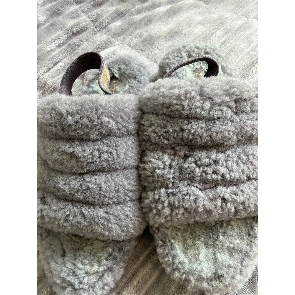 UGG Fluff Yeah Slide Shoes Youth Size 4 Gray Fuzzy Slingback Slippers